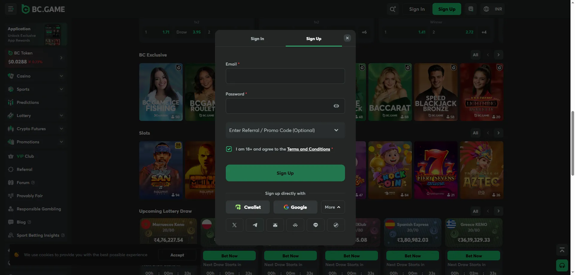 BC Game casino registration and sign up process for India